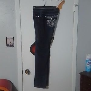 EUC-LA IDOL USA-Size 13- JEANS-DISTRESSED DARK DARK BLUE-EMBROIDERED POCKETS